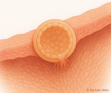 nidation : l'œuf s'implante dans la muqueuse utérine